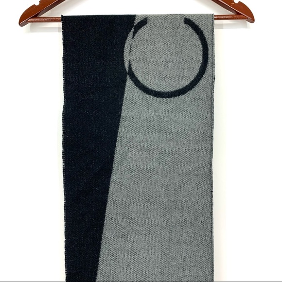 Calvin Klein Black & Gray Color Block Spellout Tassel Fringe Knit Scarf New Nwt - Picture 5 of 14